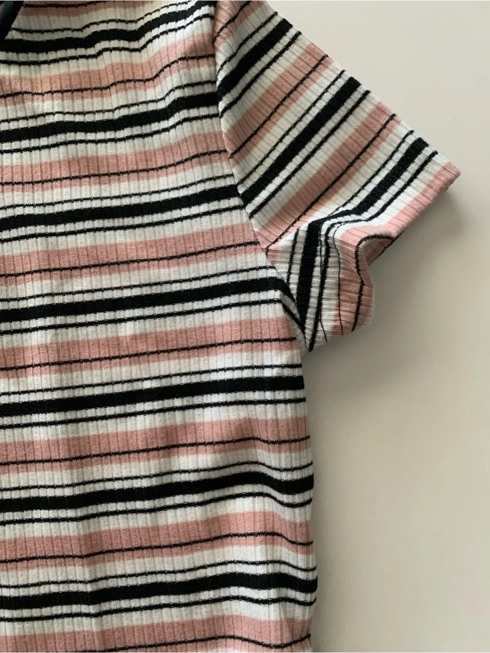 New Shein Kids Girls Contrast Neck Basic Striped Rib Knit Crop Top Size 10 Yrs